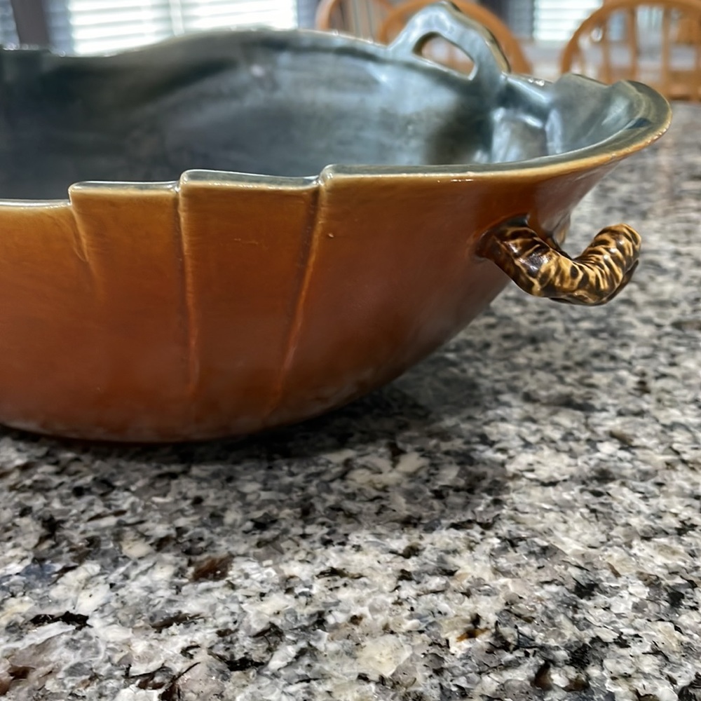 Vintage Roseville Pottery Brown Pine Cone Console Bowl (323-15) - Picture 3 of 16